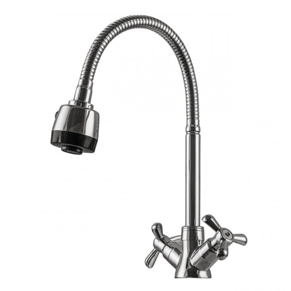 Змішувач для кухні DOMINO DK-H1-2N-103MA Chrom хрест кераміка,с гофровиливом (000017654)