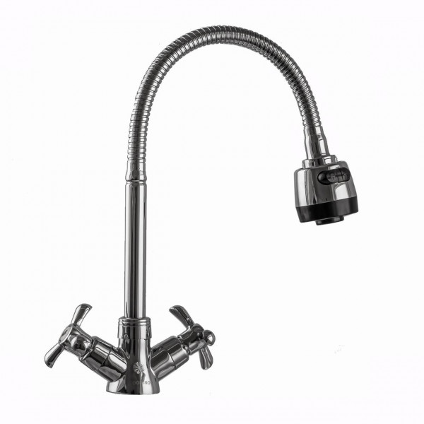 Змішувач для кухні DOMINO DK-H1-2N-103MA Chrom хрест кераміка,с гофровиливом (000017654)