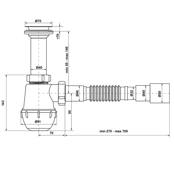 Сифон Waterstal А-40029 для мийки 1 1/2″ з гофрою (000013267)