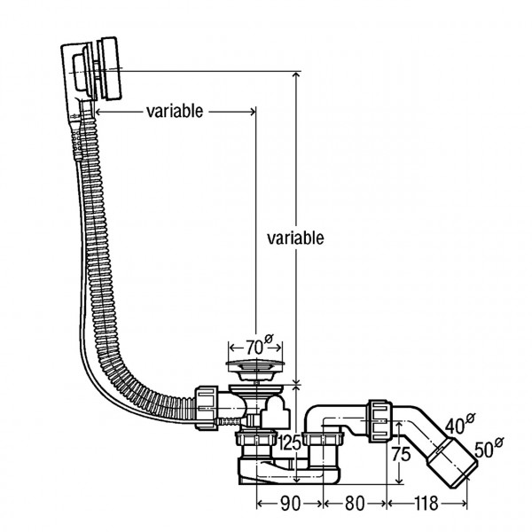 Сифон для ванни Simplex VIEGA пластик перелив автомат 285357 (000000556)