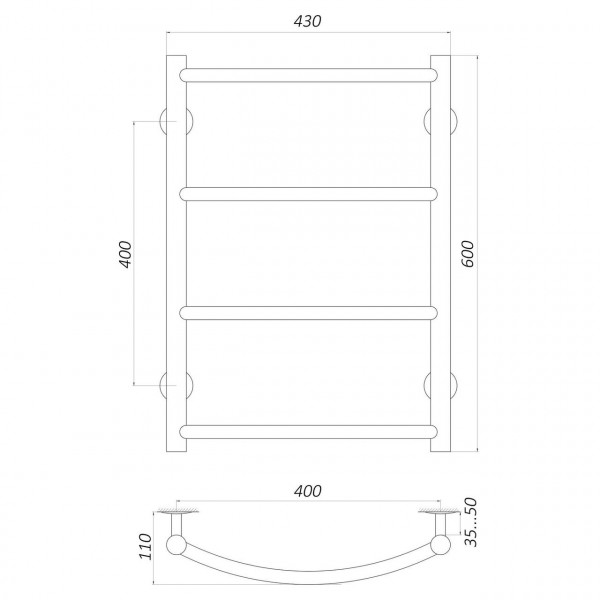 Полотенцесушитель UNIO LD W 600-400-4 Лесенка Дуга вода (000020651)
