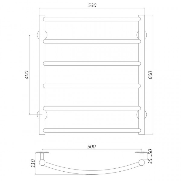 Полотенцесушитель UNIO LD W 600-500-6 Лесенка Дуга вода (000020653)