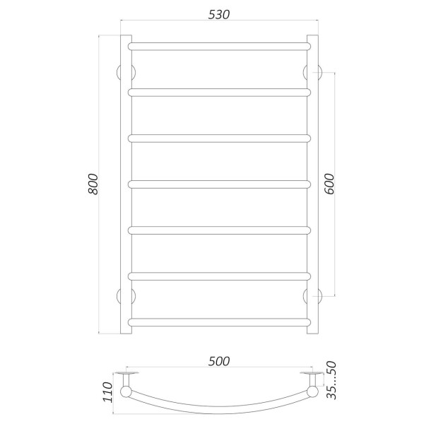 Полотенцесушитель UNIO LD W 800-500-7 Лесенка Дуга вода (000020655)