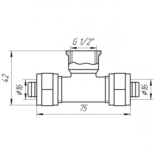 Трійник із внутрішньою різьбою APE ITALY 732 L 16x1/2″x16 (000000859)