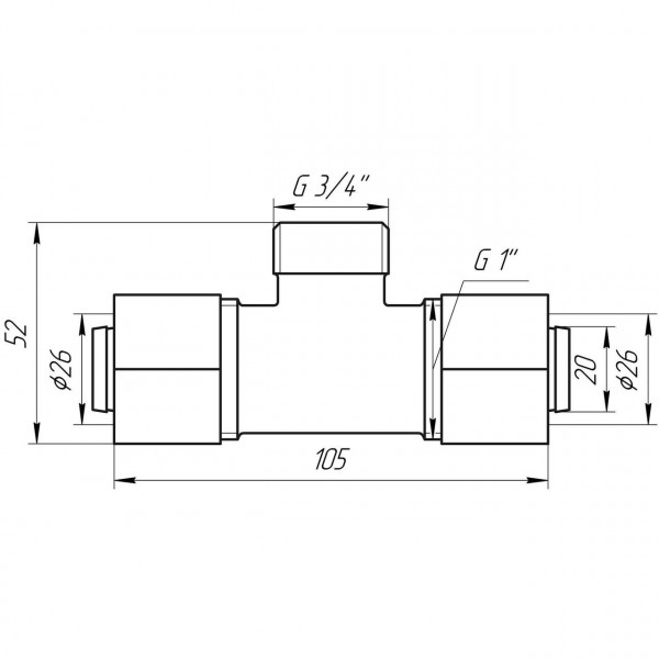 Трійник із зовнішньою різьбою APE ITALY 733 L 26х3/4″х26 (000000861)