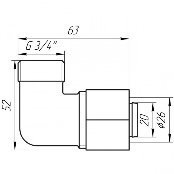 Кутник із зовнішньою різьбою APE ITALY 753 L 3/4″х26 (000000870)