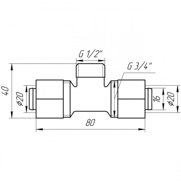 Трійник із зовнішньою різьбою APE ITALY 733 L 20х1/2″x20 (000000892)