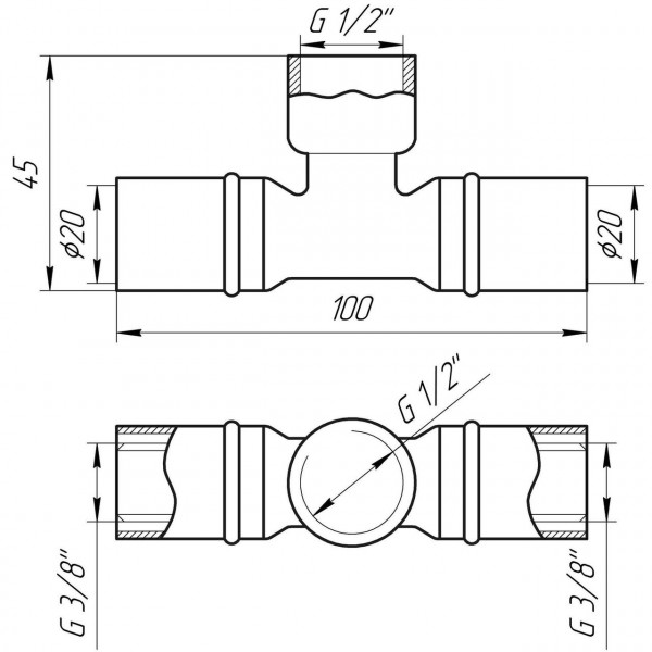 Трійник із внутрішньою різьбою прес APE ITALY AP 132 20х1/2″х20 (000001725)