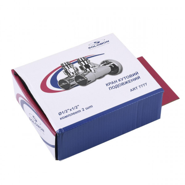 Кран вентильний кутовий з американкою SOLOMON LUX 1/2″ CHROM 7777 (2шт. КОМПЛЕКТ) (000017504)