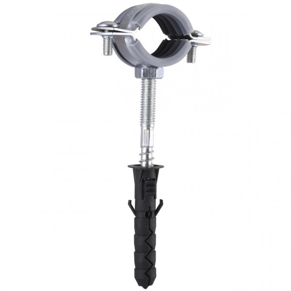 Хомут в зборi CR 3/4″ (25-30мм) з гвинтом-шурупом 8*80 та дюбелем в уп., сірий (000006303)