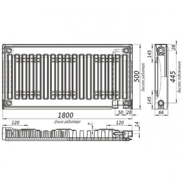 Радіатор сталевий панельний KALDE 11 низ/справа 500х1800 (без OUTER) (000010968)