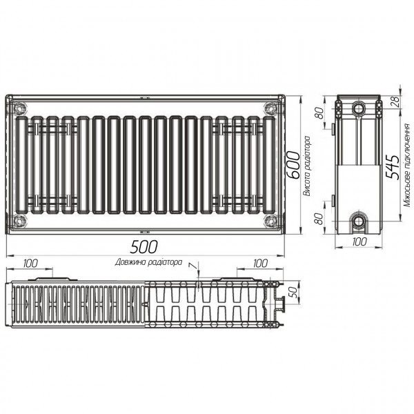 Радіатор сталевий панельний OPTIMUM 22 бок 600x500 (000013674)