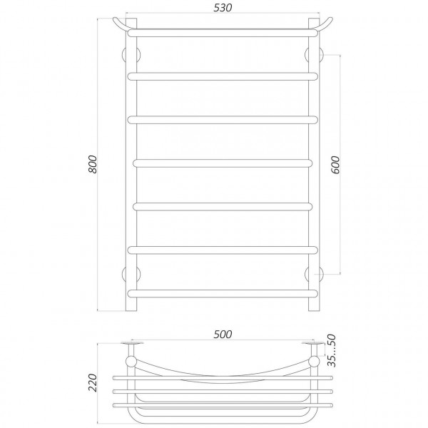 Полотенцесушитель UNIO Zp W 800-500-7 Зета с полкой вода (000020856)