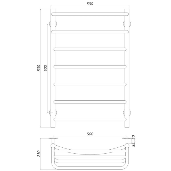 Рушникосушарка UNIO Op W 800-500-7 Олівія з полицею вода (000020860)