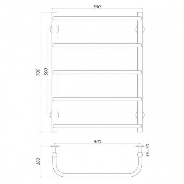 Полотенцесушитель UNIO LS W 700-500-5 Лесенка Скоба вода (000020880)