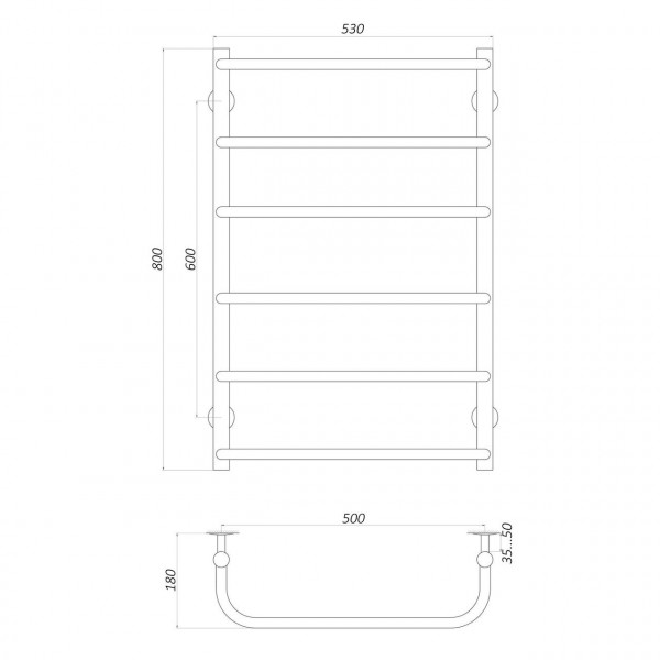 Полотенцесушитель UNIO LS W 800-500-6 Лесенка Скоба вода (000020882)