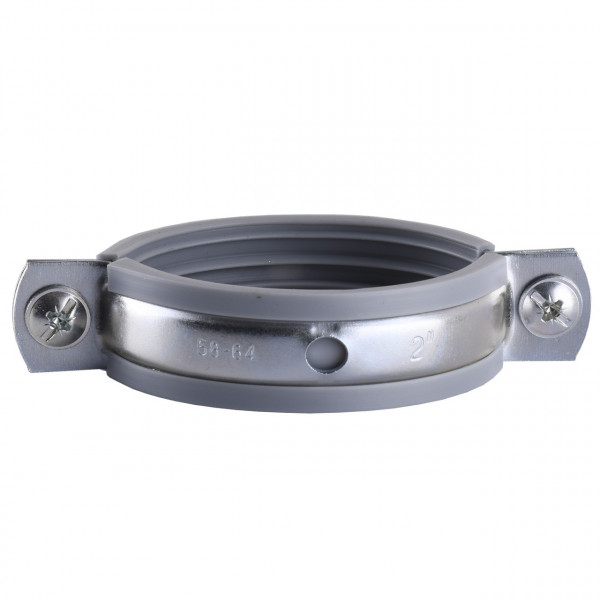 Хомут в зборi CR 2″ (59-65мм) з гвинтом-шурупом 8*100 та дюбелем в уп., сірий (000006306)