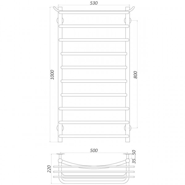 Рушникосушарка UNIO Zp ER 1000-500-10 Зета з полицею електро (000021431)