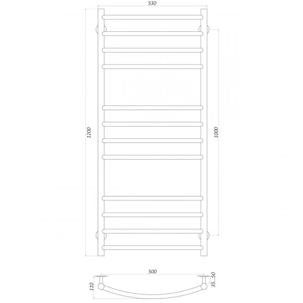 Полотенцесушитель UNIO LDE W 1200-500-12 BLK Лесенка Дуга Элит вода черная (000021553)